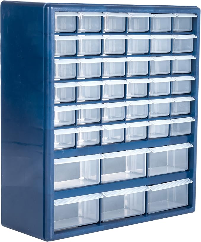 Plastic Storage Drawers – 42 Compartment Organizer – Desktop or Wall Mount Container for Hardware, Parts, Crafts, Beads, or Tools by Stalwart, 10 Targets
