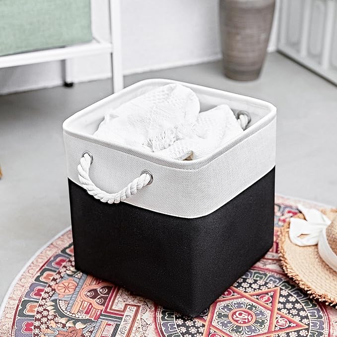 11x11 Inch Cube Storage Bins, 6 Pack Fabric Storage Cubes for Shelves, Cube Organizer Bins with Handles, Cloth Cubby Storage Bins for Home(White/black)