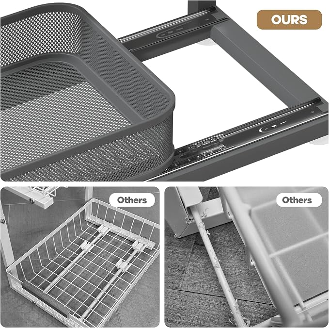 2-Pack 21.3 IN Depth Under Sink Organizer With Next-Gen Ball-Bearing Slides,Sophisticated Mesh 2-Tier Pull Out Shelf for Kitchen & Bathroom,Fits Small Items-Gun Gray