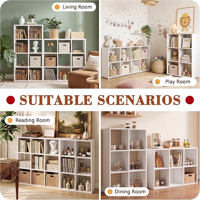 8 Cube Storage Organizer, White Cube Bookshelf, Multifunctional Bookcase | Open Storage Display Bookshelf, Modern Wood Open Bookcase, Display Shelf for Living Room Bedroom Home Office Entrance Hall