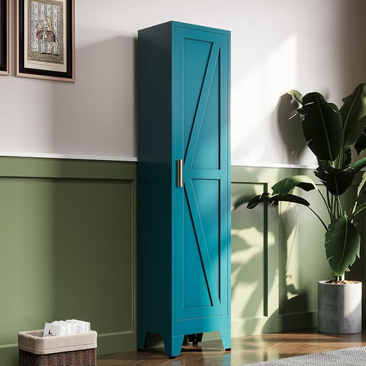 67“H Blue Narrow Kitchen Cabinet, Metal Skinny Pantry Storage Cabinet,Tall Narrow Bathroom Storage Cabinet with Adjustable Shelves,Slim and Thin Pantry Cabinets for Living Room Dining Room