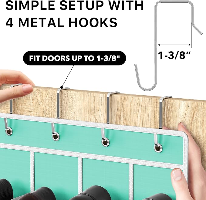 Simple Houseware 24 Pockets Clear Over the Door Shoe Organizer, Turquoise | 64" x 19", 4 Durable Metal Hooks, 4.3" x 9.5" Pocket Size, Multipurpose