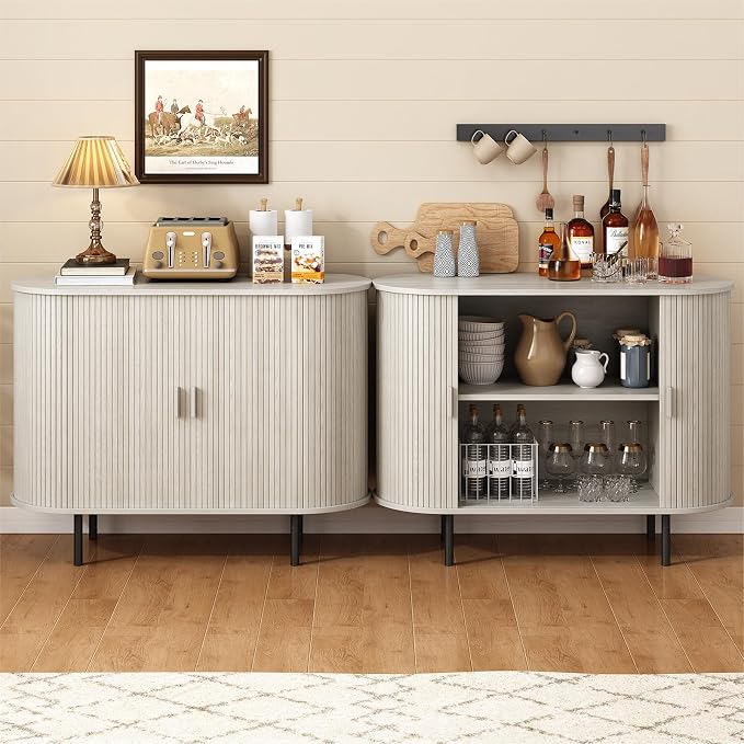 40" Sideboard Buffet Cabinet with Storage, Storage Cabinet with Sliding Door & Adjustable Shelf, Modern Accent Coffee Bar Console Table for Kitchen, Entryway, Natural White