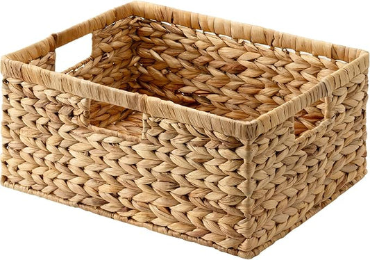 StorageWorks Extra Large Wicker Baskets for Organizing, Water Hyacinth Storage Basket with Built-in Handles, 1 Pack