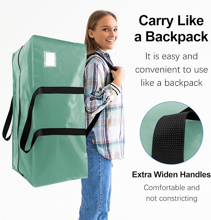 6 Pack Heavy Duty Extra Large Moving Bags W/Backpack Straps - Strong Handles & Zippers, Storage Totes For Space Saving, Fold Flat, Alternative to Box and Bin (40 gal, Teal)