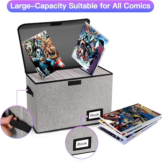 5 Pack Comic Book Storage Boxes, 15.8" X 7.8" X 11.8", Collapsible Short Box, Holds 160-180 Collection, Container Holder Shelf Protector Organizer Bin (Grey)