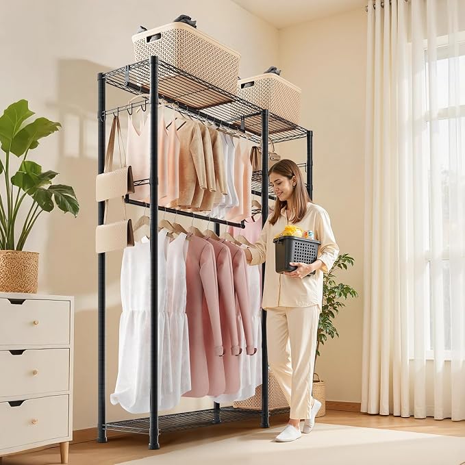 VEVOR Clothing Garment Rack, Heavy Duty Closet Wardrobe, Adjustable Tiers Clothes Racks with Steel Frame, for Bedroom, Clothing Store, Hallway