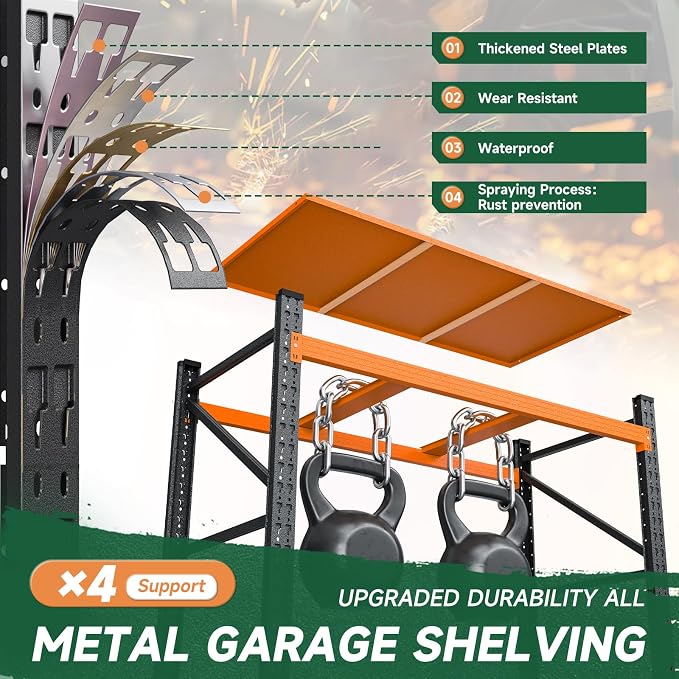 Letaya 4000LBS Heavy Duty Storage Shelves,60" W Metal Garage Shelving Units,4 Tier Large Tall Industrial Shelving,Adjustable Utility Rack Shelf for Warehouse,Basement (Orange, 60" W x 24" D x 70" H)