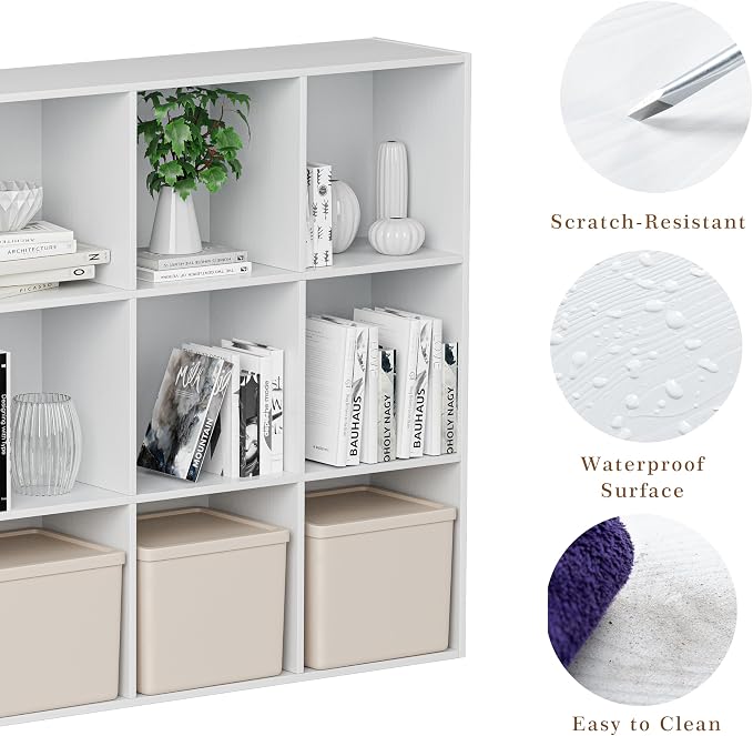 VDNEND Wooden Cube Storage Organizer with Closed Back Panel, 11in Cube Shelf Opening, Bookshelf, Display Shelf,Closet Cabinet for Home and Office (Embossed White, 12-Cube 35.98L*9.45W*47.72H)