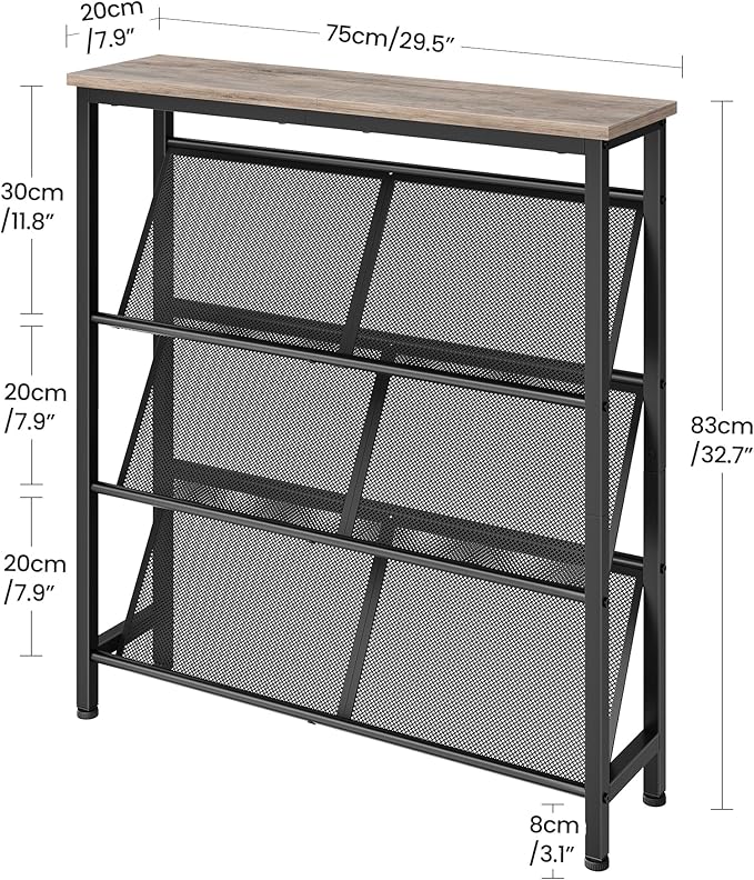 CHOEZON Shoe Rack, 4-Tier Slanted Shoe Storage Shelf, Narrow Shoe Rack for Entryway, Shoe Organizer with Adjustable Feet, Slim Shoe Shelf with Wooden Top and Metal Frame, Greige and Black TXJ75BG