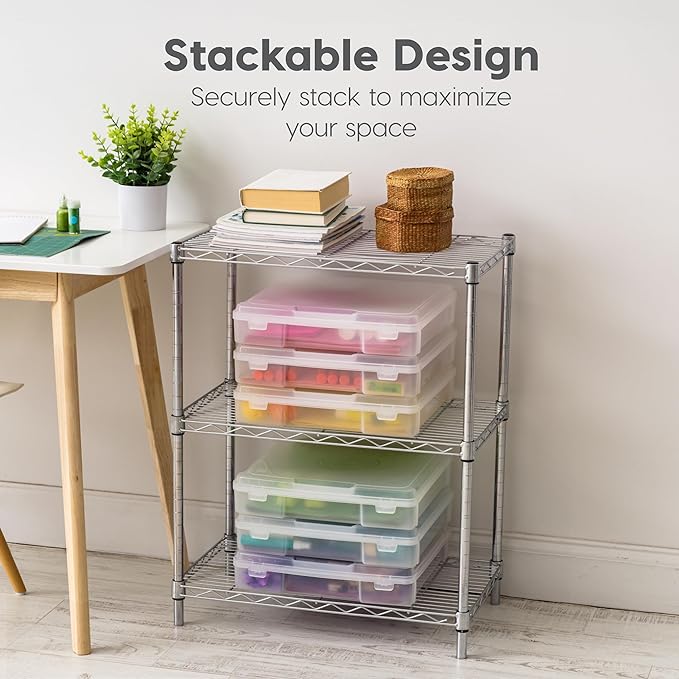 IRIS USA Scrapbook Case |Made in USA| Fits 12"x12" - Thick (6-Pack) - Clear | Portable Plastic Storage Organizers with Built-In Handles for Paper, Art, Board Games, Crafts, Files & Office Supplies