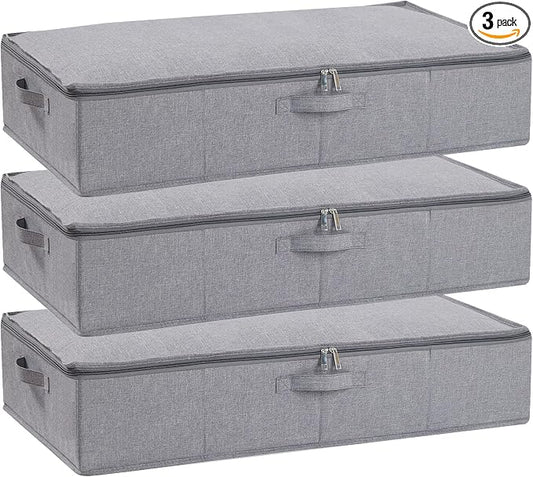 Under Bed Storage Container,Grey,31.5x15.7x5.9 Inch,3 Pack | Underbed Storage Organizers, Foldable Clothes Container,Clothes Bins with Lid and Handles for Blanket,Pillows,Shoes