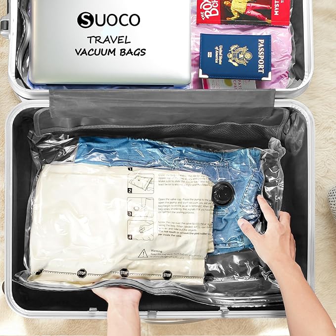 Travel Vacuum Bags for Clothing with Rechargeable Electric Pump, Compression Packing Cubes Organizer Storage for Luggage Suitcase, Space Saver Seal Bags for Vacation Cruise, 15 Combo | Compression Packing Cubes Organizer Storage for Luggage Suitcase, S...