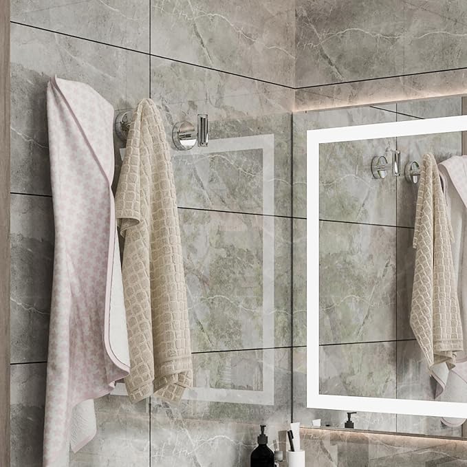4 Pack Bath Towel Hooks, Wall Mount Towel Holder Chrome Finish Towel Rack, Heavy Duty Robe Coat Loofah Hooks for Shower, Kitchen,Hotel, Pool Tile, Brick Modern Style Decor Wall Hooks