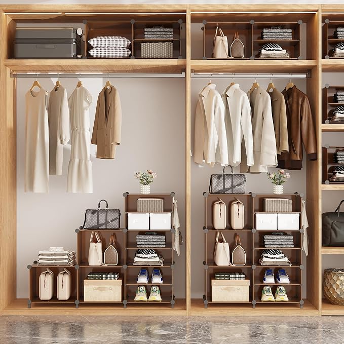 AWTATOS Closet Organizer 6 Cube Storage Shelves, Cocoa Brown | Portable Closet Clothes Organizers Storage Shelf DIY Stackable Cubby Shelving for Closet Bedroom Living Room Office