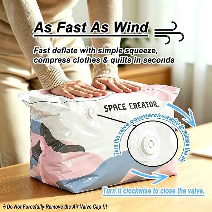 No Pump Vacuum Storage Bags, 3D Space Saver Compression Bags with Valve | Reusable Airtight Vacuum Seal Bags for Clothing, Blankets, Pillows & Bedding, 31.5×39.4in, 2 Pack