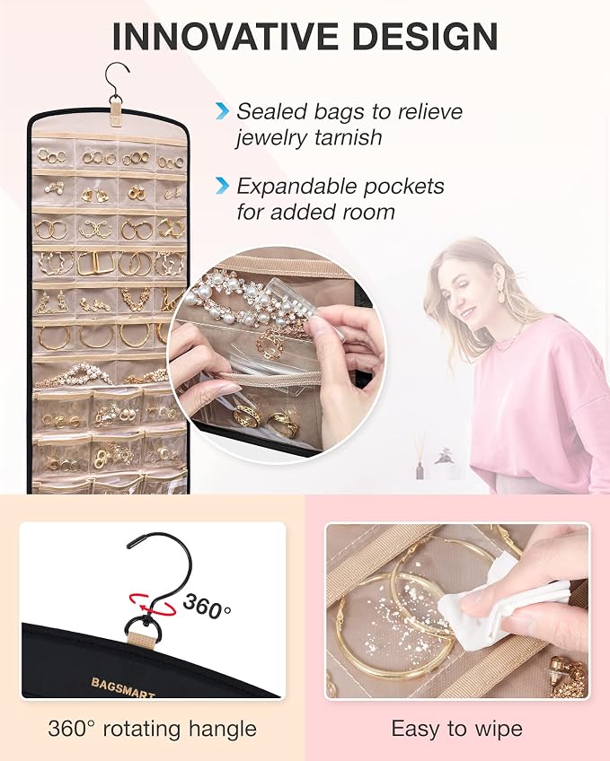 BAGSMART Jewelry Bags 50 Pcs Small Ziplock Rings Bags 2 x 3 Inch PVC Earring Packaging Sealing Zipper Clear Plastic Pouch Transparent Jewelry Organizer (Hanging Bag Is Not Included)