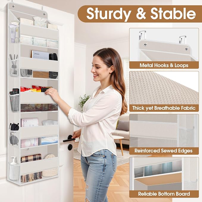 Over The Door Organizer Storage behind Door Hanging Organizer for Nursery | 5 Tier, 10 Side Pockets, Clear Window, Sturdy Construction, Space-Saving Storage for Closet, Bedroom, Bathroom & Nursery