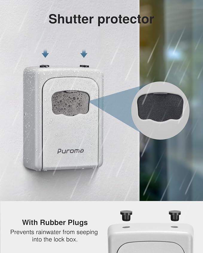 Puroma Lock Box, Large Key Lock Box Resettable Combination Code Lockbox, Portable Wall Mount Lockbox Security Safe Box for Outside Outdoor Home Office Door Handle House Key, Silver (1 Pack)