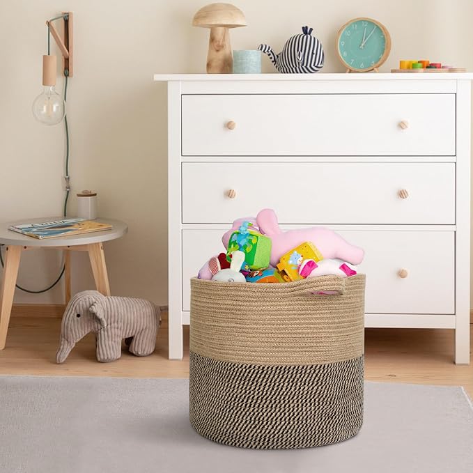 MEGASKET Large Wicker Storage Basket, 16" x 14" Woven Baskets for Storage, Blanket Storage for Living Room, Big Round Wicker Bin for Laundry, Pillows, Towels, Shoes, Dog Kids Toy Box, Home Decor