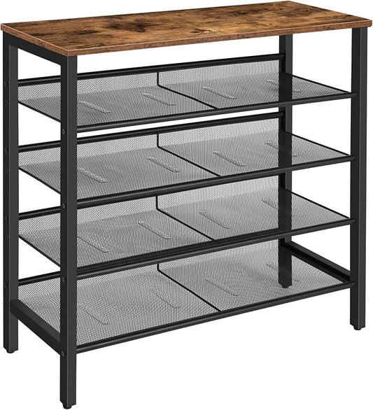 HOOBRO Shoe Rack, 5-Tier Shoe Storage Unit Flat & Slant Adjustable Shoe Organizer Shelf for 16 Pairs, Durable and Stable, for Entryway, Hallway, Closet, Dorm Room, Industrial, Rustic Brown BF01XJ01