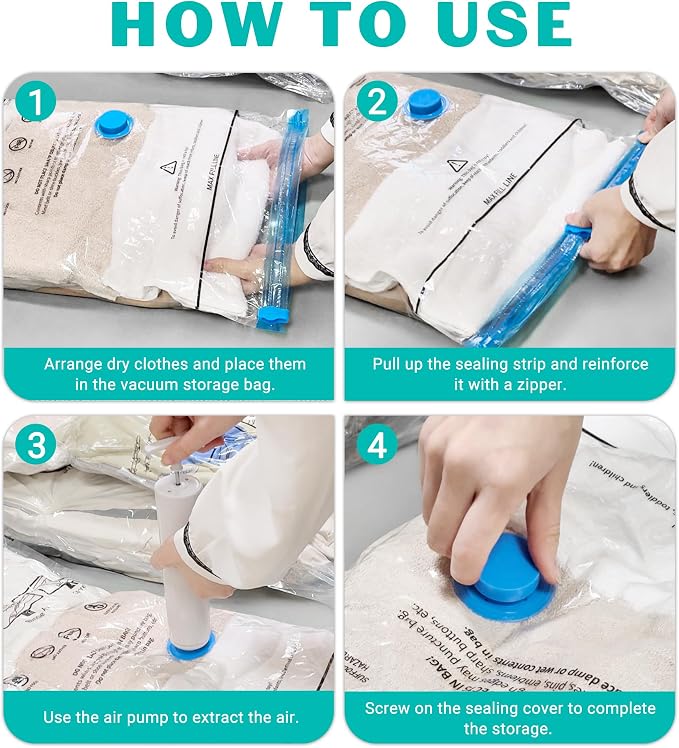 10 Pack Medium Vacuum Storage Bags Seal Bags for Bedding Clothing Compression Bags for Travel Blankets and Comforters Hand Pump Included