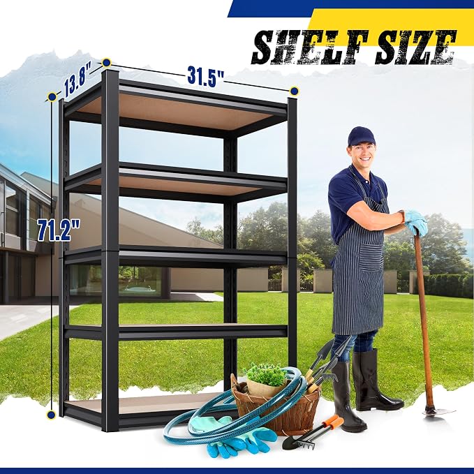 4 Pack Garage Shelving Unit, 5-Tier Heavy Duty Metal Storage Shelves 2050 LBS Capacity,Adjustable Utility Steel Racks and Shelving for Garage, Pantry, Basement, Warehouse, Black,71"H x 32"W x 14"D