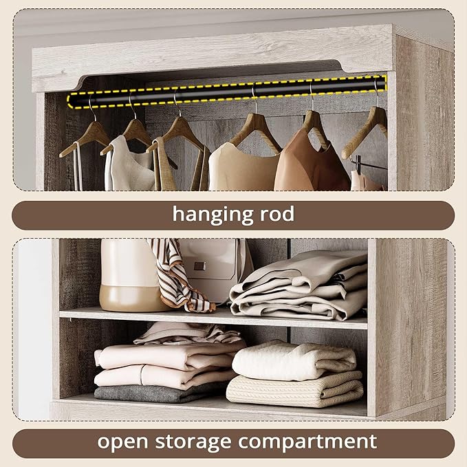 IRONCK Freestanding Closet System with Adjustable Shelves & 3 Drawers | Closet Organizer with Hanging Rod, Ideal for Bedrooms, Apartments and Small Closet Storage