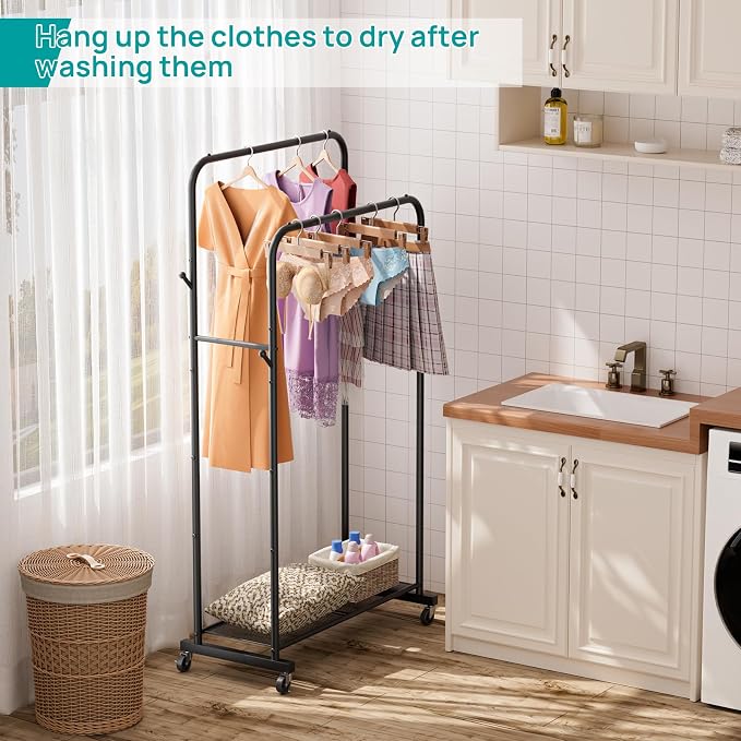 SINGAYE Wardrobe Standing Closet Clothing Rack With Shelf Hanging Clothes | Wardrobe Open Compact Small Metal Garment Hanger Stand Alone Free Standing Black Closet Rack Storage Organizer Heavy Duty
