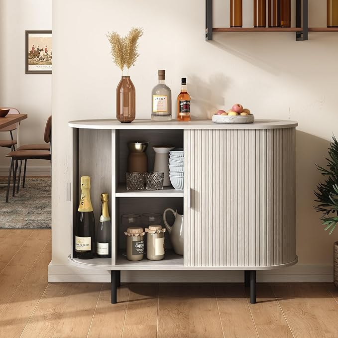 40" Sideboard Buffet Cabinet with Storage, Storage Cabinet with Sliding Door & Adjustable Shelf, Modern Accent Coffee Bar Console Table for Kitchen, Entryway, Natural White