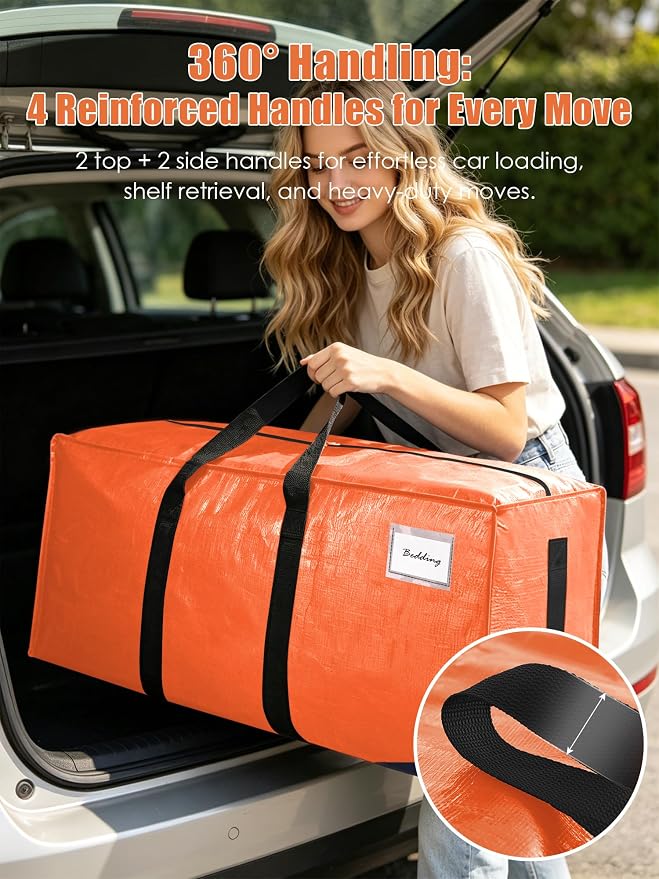 SWEET DOLPHIN 8 Pack 200LB Heavy-Duty Moving Bags with Wrap-Around Handles, Extra Large Storage Totes for Space Saving, Clothes Storage Bags, College Dorm Essentials, Multicolor, 24 Gal