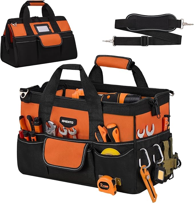16-Inch Heavy Duty Tool Bag, 22 Pockets Empty Tool Box Organizer Storage, Soft Tote Toolbox Organization Portable Handle Carrying Work Toolbag for Electrician Mechanic, Dad Men Gifts, Orange