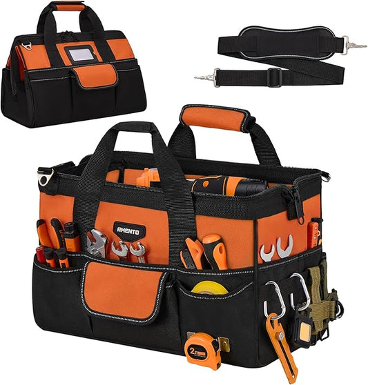 16-Inch Heavy Duty Tool Bag, 22 Pockets Empty Tool Box Organizer Storage, Soft Tote Toolbox Organization Portable Handle Carrying Work Toolbag for Electrician Mechanic, Dad Men Gifts, Orange