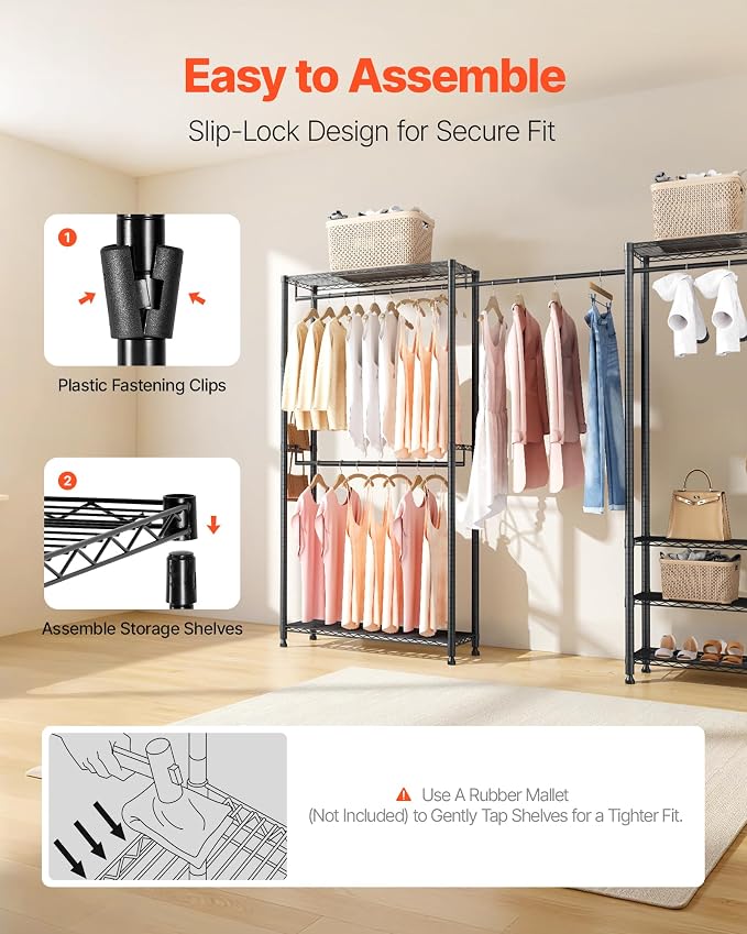 VEVOR Clothing Garment Rack, Heavy Duty Closet Wardrobe, Adjustable Tiers Clothes Racks with Steel Frame, for Bedroom, Clothing Store, Hallway