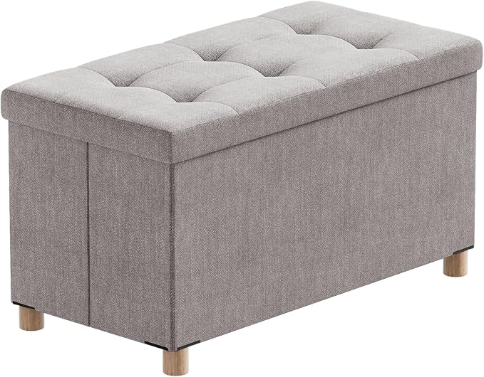 BRIAN & DANY 30 Inches Folding Storage Ottoman Bench, Ottoman with Storage Bench for Bedroom, Living Room, Entryway, Foot Rest with Legs, Light Gray