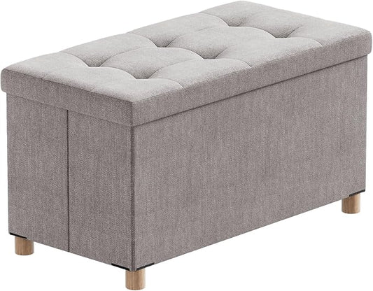 BRIAN & DANY 30 Inches Folding Storage Ottoman Bench, Ottoman with Storage Bench for Bedroom, Living Room, Entryway, Foot Rest with Legs, Light Gray