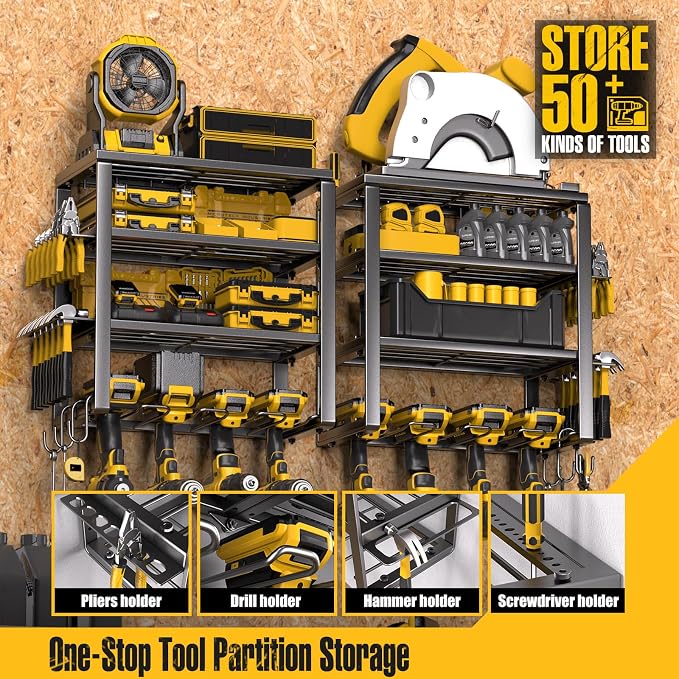 Spampur Power Tool Organizer Wall Mount | 4 Layers, Heavy Duty, Garage Storage