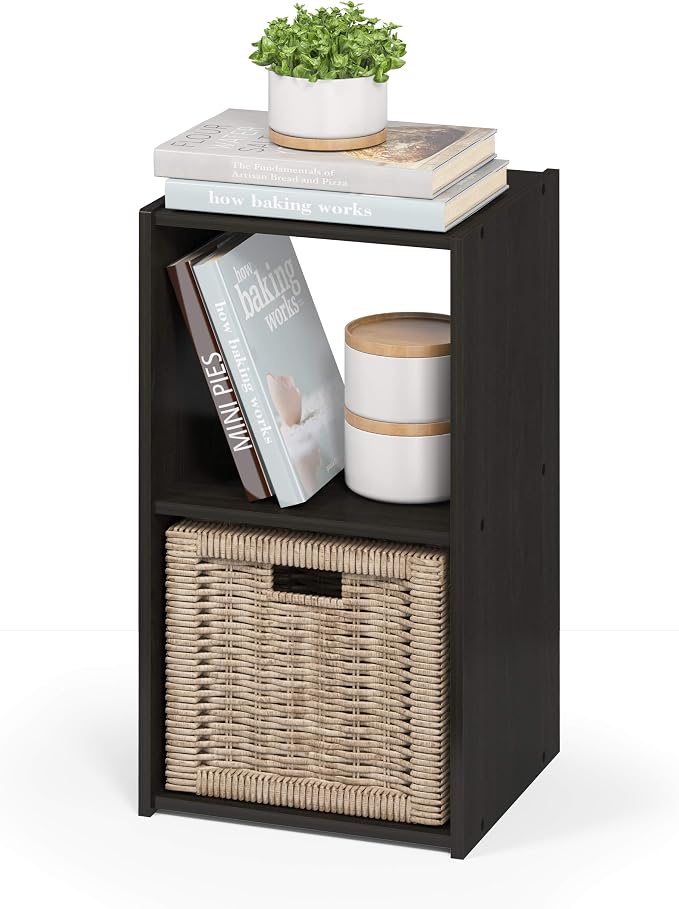 Furinno Pelli Cubic Storage Cabinet, 2x1, Espresso | 12.2 x 11.6 x 24.2, Open & Closed Back Cubes, Storage Organizer Cabinet, for Living Room, Bedroom, Home Office