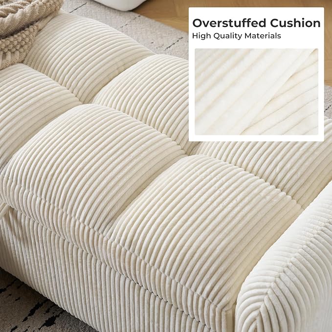 Oversized Corduroy Ottoman Bench with Storage, Upholstered End of Bed Bench for Bedroom, Ottoman Foot Rest for Living Room, Beige