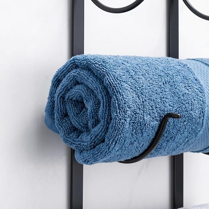 4-Tier Bathroom Rolled Towel Rack Wall Mounted Towel Storage Holder, Adhesive & Drill Hanging Organizer for Towels, Blankets, Large Bath Sheets, Space Saving in RV, Apartment Friendly