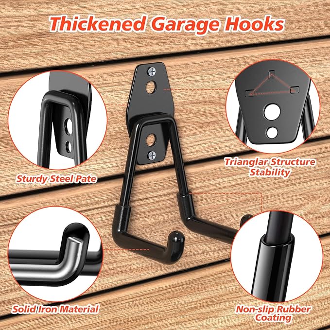 MKRUI 30-Pack Garage Hooks for Storage & Hanging Items, Save Space | Hangs Bikes, Ladders, Ropes, Hoses, Tools; for Garage, Warehouse, Shop, Shed, Yard