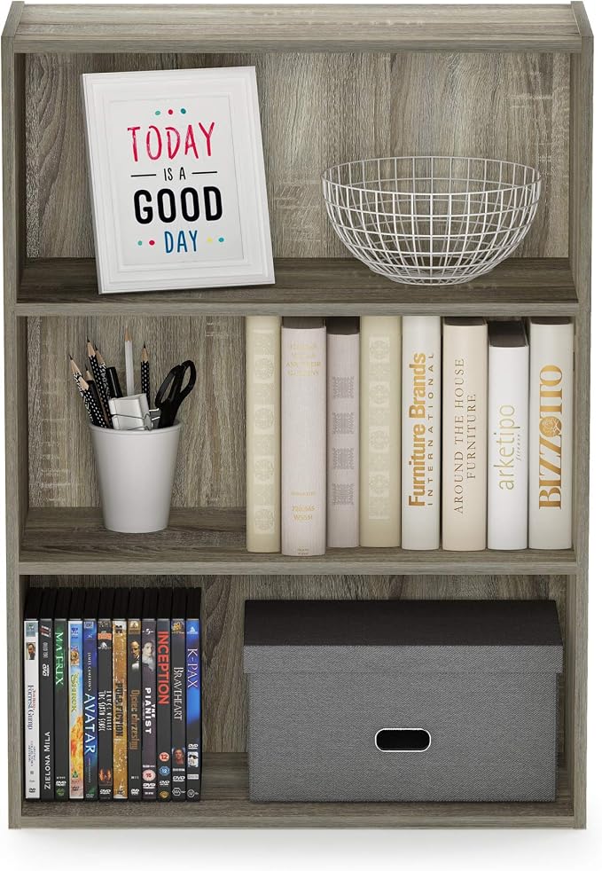 Furinno PASIR Book Shelf, 3-Tier Bookshelf, Storage Shelves Bookcase, 9.7 x 23.7 x 31.5, for Living Room, Bedroom, Home Office, Sonoma Oak
