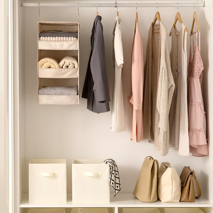 GRANNY SAYS 3-Shelf Hanging Closet Organizer, Khaki Closet Storage Hanging Shelves