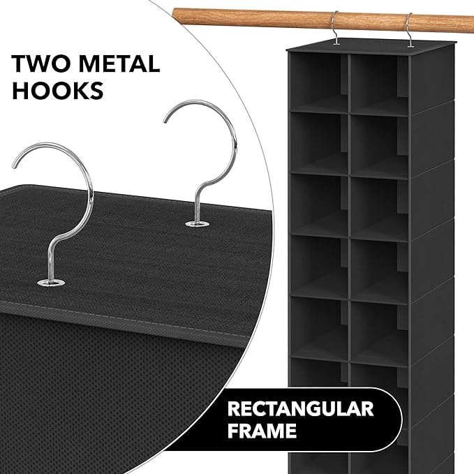 Simple Houseware 20 Section Shelves Hanging Shoes Organizer, Black | Dual Metal Hooks, 10 Tier, Holds Up to 20 lbs, for Narrow Space