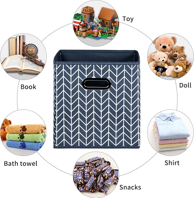Fabric Cloth Storage Bins,Fabric Cube Organizer with Dual Handles Foldable Cube Storage Baskets for Home Bedroom Storage,Set of 6,(Grey Wave)
