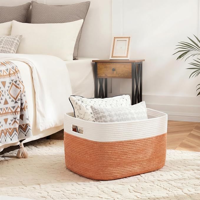 Artfeel Blanket Basket,Rectangle Woven Baskets for Storage,65L Laundry Basket for Decorative Nursery Blanket,Toys,Dirty Clothes and Magazine in Shelves,Baby Room,and Living Room