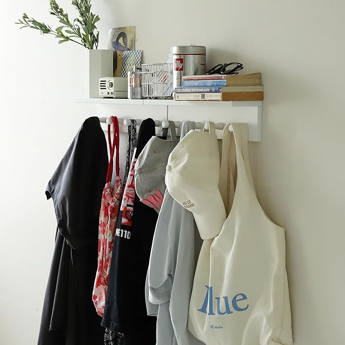 Entrance Coat Rack ，Coat Hooks, Wall-Mounted Wooden Hook Rack, Wall-Mounted Shelves are Very Suitable (White Color Finish—A-1)