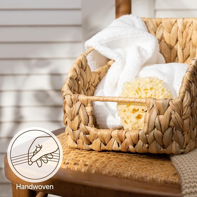 StorageWorks Water Hyacinth Basket Organizer,Pantry Storage Baskets,3-Pack | Wicker Baskets with Handles,Handwoven Shelf Baskets for Organizing,Handwoven Pantry Organizers and Storage,Pantry Baskets