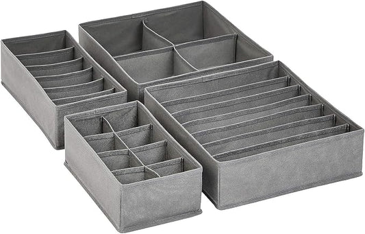 Amazon Basics Deep Drawer Organizer for Clothes, Collapsible Storage Boxes for Socks, Underwear and Baby Items, Set of 2, Gray | Set of 4