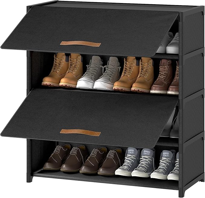 5 Tier Shoe Cabinet with Door, 20-Pair Storage, Black | Ideal for daily family use. Door keeps shoes dust-free. Stops pets from chewing. Simple tool-free install.